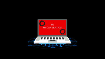 laptop icon with text animation .on black sign background.