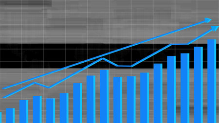 Business graph chart indicating profit and business loss icon on world illustration background.の写真素材