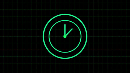 green color abstract glowing round watch. gray color geometric line on black background.の写真素材