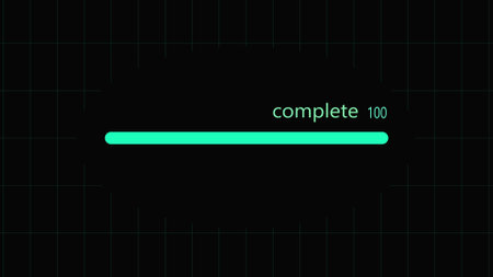 Abstract green color completed loading bar illustration on black color geometric line background.