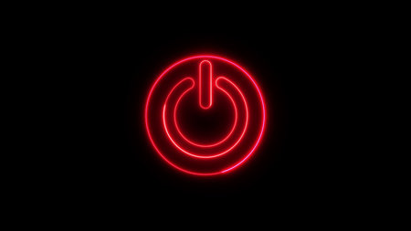colorful power button. Power button turning on and off on a dark background .