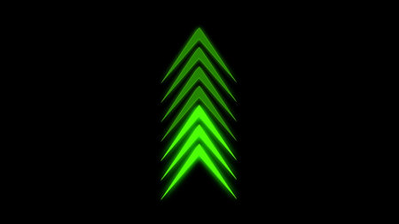glowing arrow sing . Shining retro bright arrow fluorescent on black background.