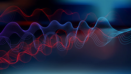 Blue and red color wavy line on black background. wavy geometric abstract line.