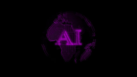 network concept digital data earth on black background.