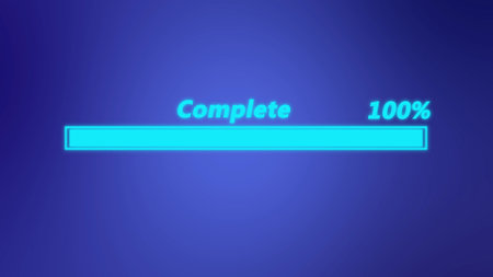 Digital technology neon abstract illustration loading bar on blue color background