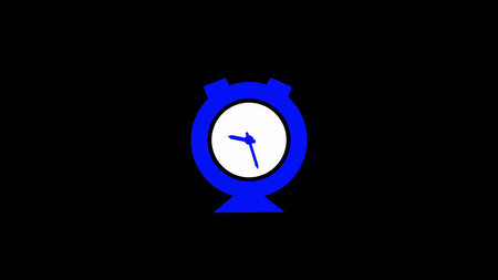 Blue and white color digital alarm clock on black color illustration background.