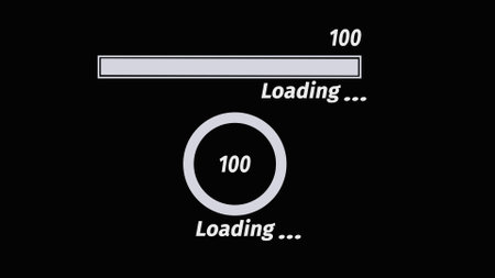 White color animated uploading, loading bar on black background