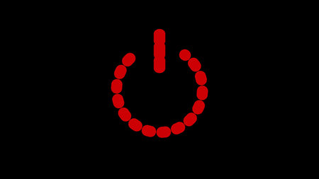 Red color power button turning on and off illustration on black background.