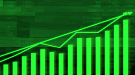Business graph chart and success arrow indicating profit profit and loss business plan illustration background.の写真素材