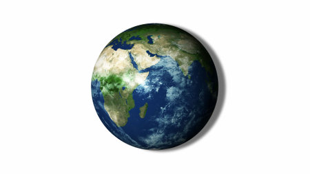 Realistic earth planet surface isolated on white background. EMEA region on model of Earth. earth globe model illustration background.の写真素材