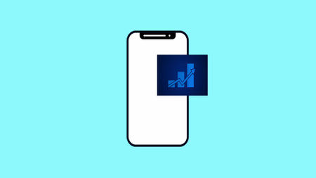 Black line smart phone with business graph chart icon Report text file on cyan background.の写真素材