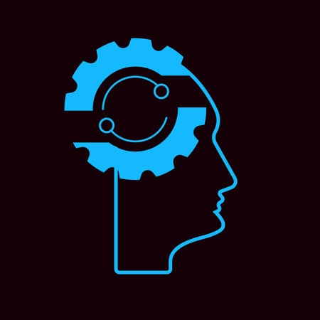 Thinking icon, Pictograph of gear in head colorful illustration background.の写真素材
