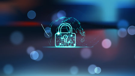 Smart technology security system of padlock lockup icon illustration background.