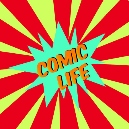 comic! comic bubble text Pop art style Radial lines background Explosion illustration