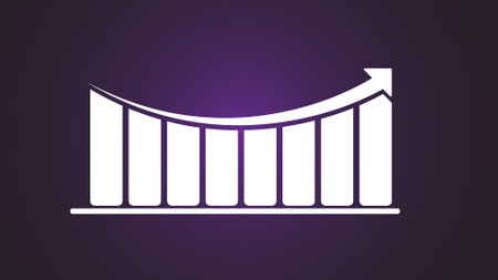 Glow white color business graph and success arrow on purple color neon background.の写真素材