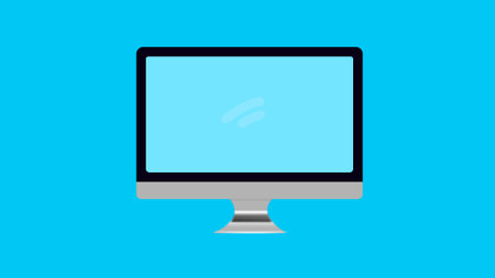 Abstract computer monitor icon isolated on cyan color illustration background.の写真素材