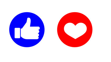 Blue red and white color thumbs up love icon, like and love icon white background.