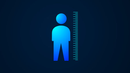 Measuring height test body icon on dark blue color illustration background.