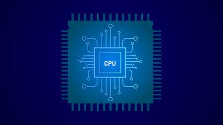 Digital technology abstract microchip CPU Processor icon with Circuit Board illustration background.