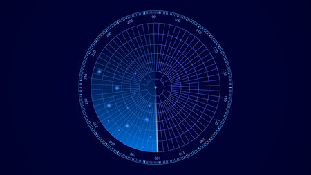 Digital technology radar screen scanning different information illustration background.