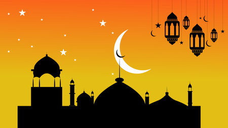 Islamic greeting cards beautiful illustration backgroundの写真素材