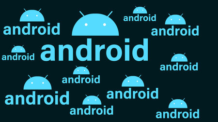 Glowing Android system device logo design illustration background.