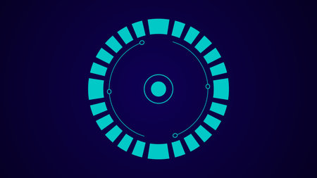 Digital technology glowing cyan and white color HUD elements with geometric shape background.の写真素材