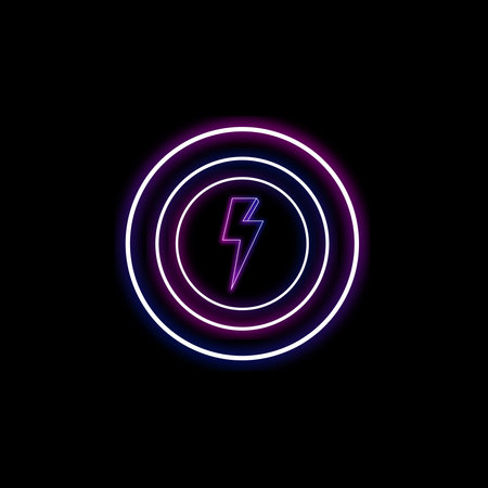 High-voltage electric power icon. colorful power icon on dark illustration background.の写真素材