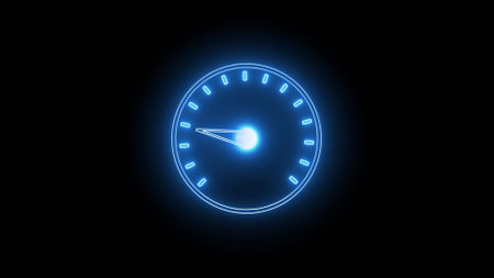 Colorful speedometer icon on a black abstract background.の写真素材