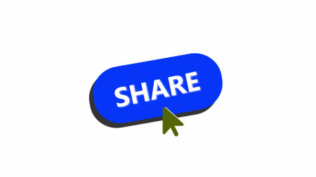 Black share button with a yellow cursor arrow pointing at it on a white abstract background.