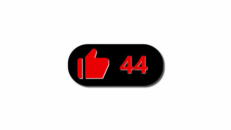 Red social media like button with a thumbs-up icon and the number 90 on a white abstract background.