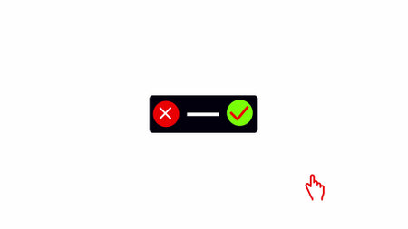 Toggle switch with red cross and green checkmark indicating off and on options isolated on white...