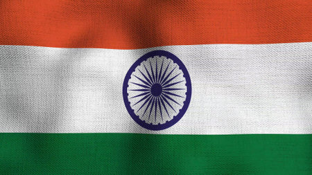 Realistic flag waving in the wind. The national flag of India.