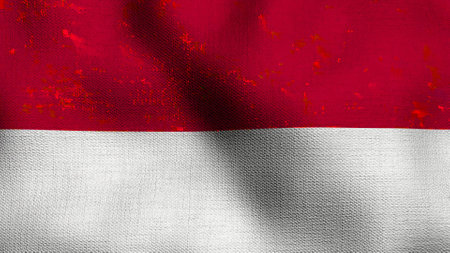 Realistic flag waving in the wind. The national flag of monaco.の写真素材