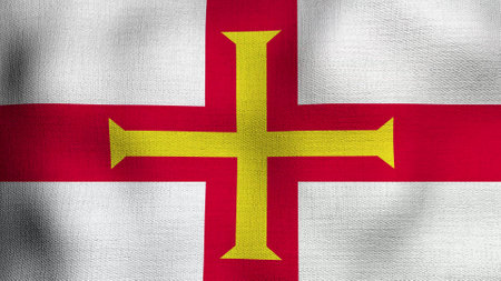 Realistic flag waving in the wind. The national flag of gg Guernsey.