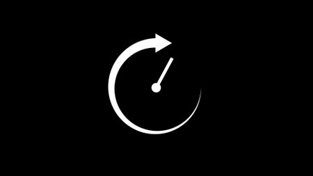 Clock icon isolated on black background Time, clock icon. Time and watch, timer, clock symbol. UI. Web Logo Sign Flat design App Stockの写真素材