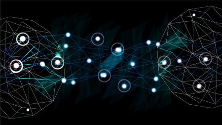 Communications network data process activity, data connect technology illustration background.