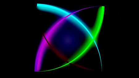 Glowing colorful wave line illustration on black background. red, cyan, green, pink color icon.