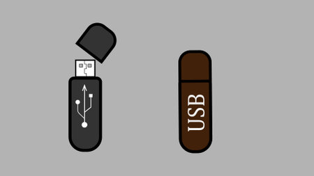 Flash Drive USB colorful template Memory isolated on gray color illustration background.の写真素材