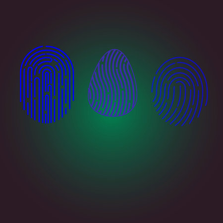 Blue color neon abstract fingerprint icon illustration background.の写真素材