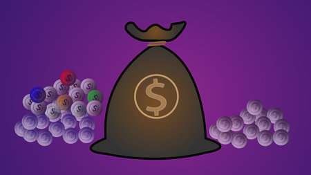 Money bag with US dollar sign isolated on pink color background. A full bag of too much dollarsの写真素材