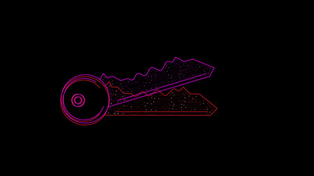 Abstract key to the lock of the apartment, house or safe icon on black color illustration...