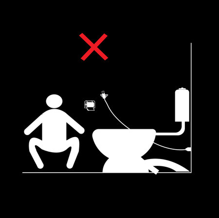 Posters warning to sit on the toilet properly. Bathroom icon illustration background.の写真素材