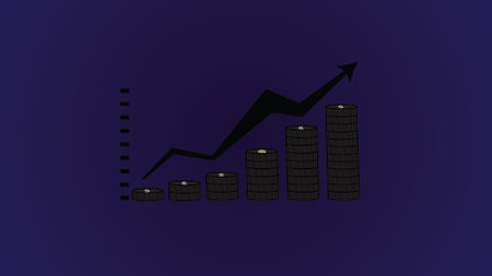 Glowing neon gradient color business graph and success arrow on colorful background.の写真素材