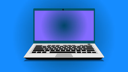 Laptop typing concept. hand typing on laptop keyboard with blank screen illustration background.の写真素材