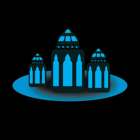 The shape of the dome of mosque decoration festival hanging silver lamps abstract design illustration background.の写真素材