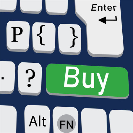 Online shopping concept buy button on computer key board illustration background.の写真素材