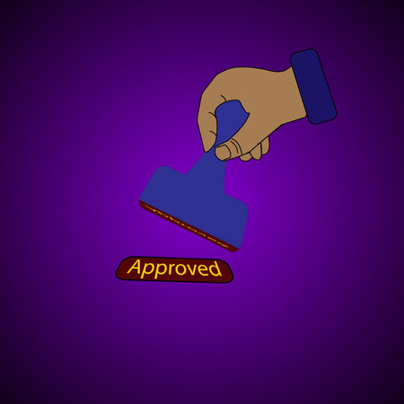 hand holding sale stamp approved text with backgroundの写真素材
