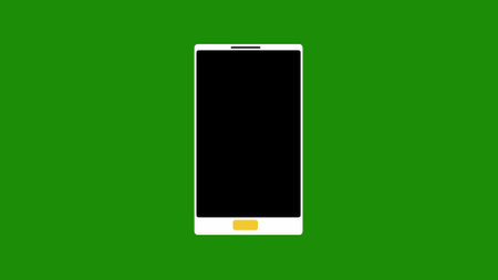 Smartphone with blank screen icon on green background. Modern mobile technology concept.の写真素材