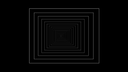 Abstract black background with white concentric squares creating an optical illusion of depth.の写真素材